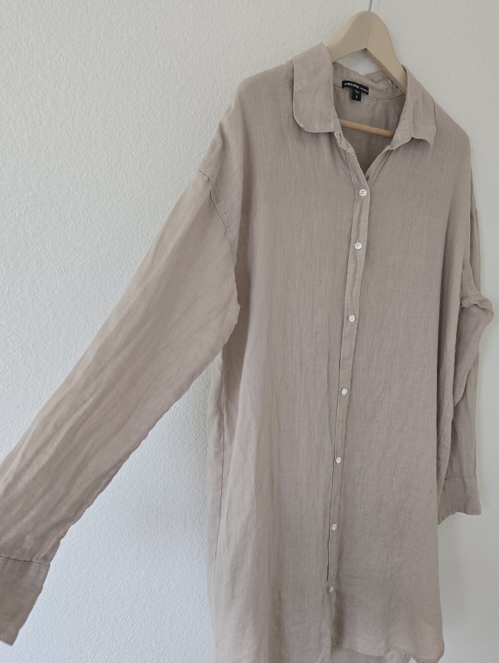 James Perse Shirt Dress Womens 3 or Large Linen With Slip Cement Button Down - Picture 7 of 15